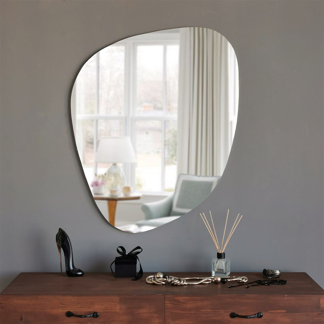 Asymmetrical Mirror, Aesthetic Asymmetric Mirror, Irregular Wall Mirror,  Pebble Mirror, Bedroom Wall Mirror, Home Decor, Hallway Mirror